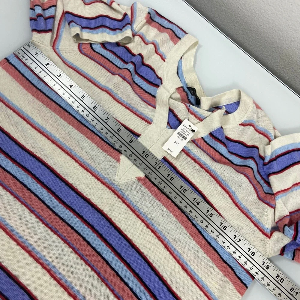 Talbots Womens PM Multi Stripe Linen Blend Split Neck‎ Sweater NEW 3/4 Sleeve